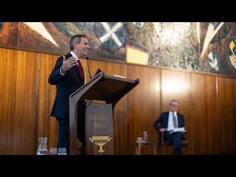 Jim Chalmers delivering his 2026 lecture at ANU.